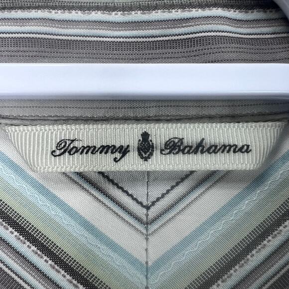 Tommy Bahama Silk Shirt Men's Medium Striped Button Up Short Sleeve Green Casual - Picture 2 of 13
